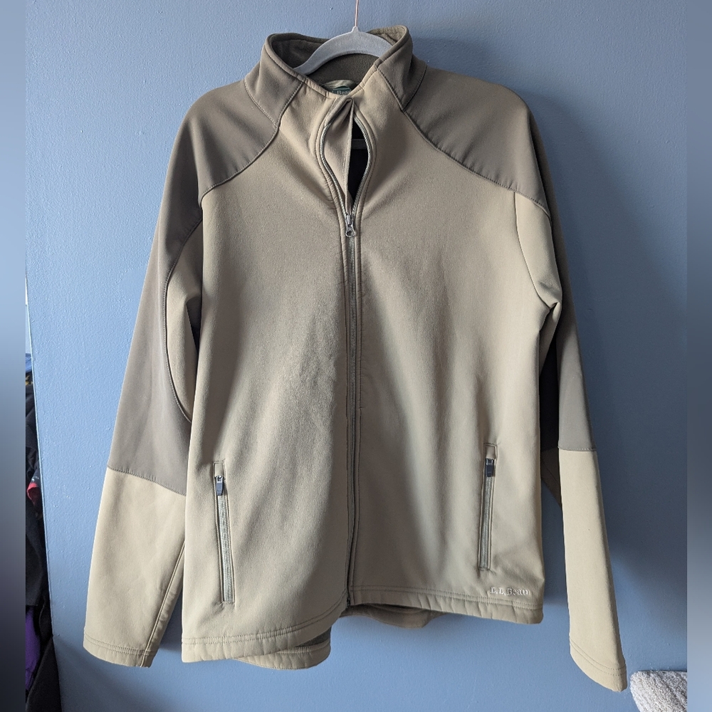 LL Bean Men's ODAR 3 Tan And Brown Fleece Lined Softshell Coat Mens Large Tall